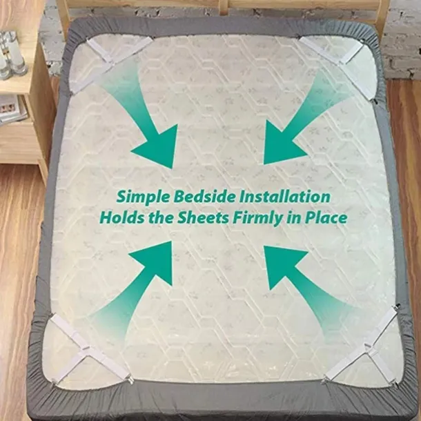 4 Pcs/Set Bed Sheet Fasteners Clips - Elastic Bed Sheet Holder Straps, Mattress Cover Grippers, Quilt and Blanket Organizers