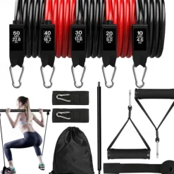 11 piece Bodhi Stick Set Fitness Resistance Belt Tension Rope Elastic Rope Set Tension Equipment TPE Pilates