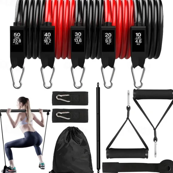 11 piece Bodhi Stick Set Fitness Resistance Belt Tension Rope Elastic Rope Set Tension Equipment TPE Pilates