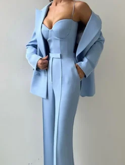 3 Piece Mother of the Bride PantsuitBlazer Set Classic Lapel Long Sleeve