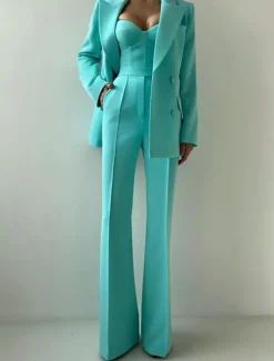 3 Piece Mother of the Bride PantsuitBlazer Set Classic Lapel Long Sleeve
