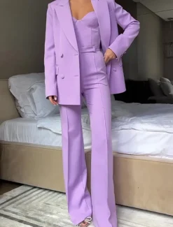 3 Piece Mother of the Bride PantsuitBlazer Set Classic Lapel Long Sleeve