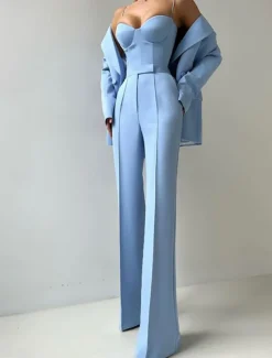 3 Piece Mother of the Bride PantsuitBlazer Set Classic Lapel Long Sleeve