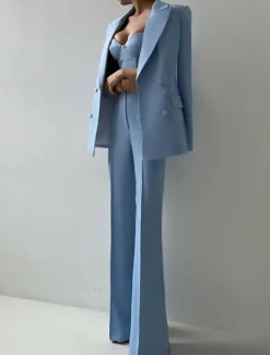 3 Piece Mother of the Bride PantsuitBlazer Set Classic Lapel Long Sleeve