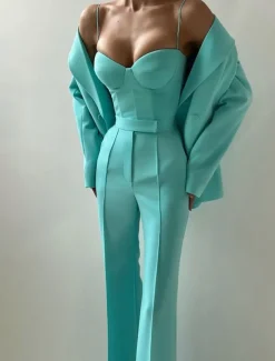 3 Piece Mother of the Bride PantsuitBlazer Set Classic Lapel Long Sleeve
