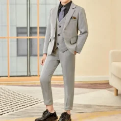2 Pieces 4 Pieces Ring Bearer Suit Boys Kids Suit Formal Suit Suit & Blazer Clothing Set Formal Outdoor Fashion Formal Solid Color Stripe V Neck Black Gray Polyester