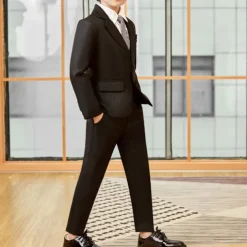 2 Pieces 4 Pieces Ring Bearer Suit Boys Kids Suit Formal Suit Suit & Blazer Clothing Set Formal Outdoor Fashion Formal Solid Color Stripe V Neck Black Gray Polyester