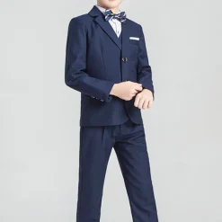 4 Pieces 5 Pieces Ring Bearer Suit Boys Kids Toddler Suit Formal Suit Suit & Blazer Suit Vest Jacket & Pants Formal Anniversary Party Back to School Fashion Gentle Solid Color Black Navy Blue Cotton