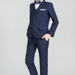 4 Pieces 5 Pieces Ring Bearer Suit Boys Kids Toddler Suit Formal Suit Suit & Blazer Suit Vest Jacket & Pants Formal Anniversary Party Back to School Fashion Gentle Solid Color Black Navy Blue Cotton