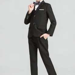 4 Pieces 5 Pieces Ring Bearer Suit Boys Kids Toddler Suit Formal Suit Suit & Blazer Suit Vest Jacket & Pants Formal Anniversary Party Back to School Fashion Gentle Solid Color Black Navy Blue Cotton