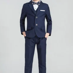 4 Pieces 5 Pieces Ring Bearer Suit Boys Kids Toddler Suit Formal Suit Suit & Blazer Suit Vest Jacket & Pants Formal Anniversary Party Back to School Fashion Gentle Solid Color Black Navy Blue Cotton