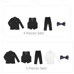 4 Pieces 5 Pieces Ring Bearer Suit Boys Kids Toddler Suit Formal Suit Suit & Blazer Suit Vest Jacket & Pants Formal Anniversary Party Back to School Fashion Gentle Solid Color Black Navy Blue Cotton