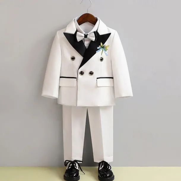 2 Pieces 5 Roots Ring Bearer Suit Boys Kids Suit Formal Suit Suit & Blazer Shirt & Pants Outdoor Casual Fashion Cool Solid Color Black White Red Cotton