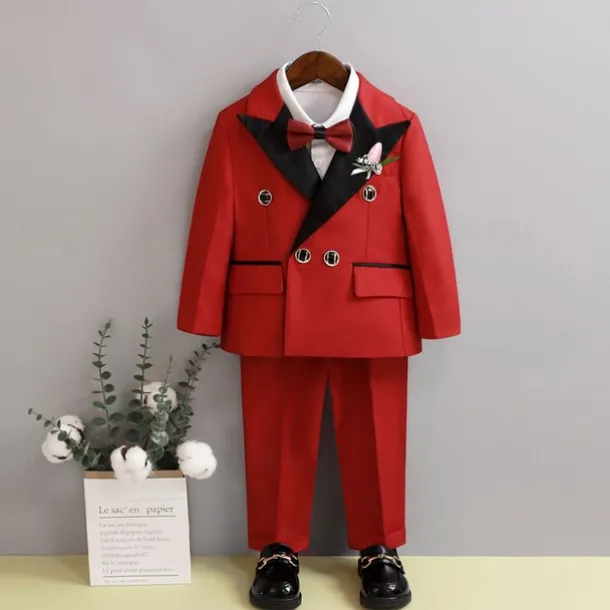 2 Pieces 5 Roots Ring Bearer Suit Boys Kids Suit Formal Suit Suit & Blazer Shirt & Pants Outdoor Casual Fashion Cool Solid Color Black White Red Cotton