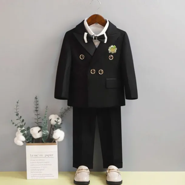2 Pieces 5 Roots Ring Bearer Suit Boys Kids Suit Formal Suit Suit & Blazer Shirt & Pants Outdoor Casual Fashion Cool Solid Color Black White Red Cotton