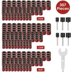 307 Pieces Drum Sander Set Sanding Drum Kit 300 Pieces Sanding Band Sleeves (80 /120 /240 ) + 6 Pieces Drum Mandrels for Dremel Rotary Tool (2.35Mm/3.17Mm)+ 1 Combination Wrench