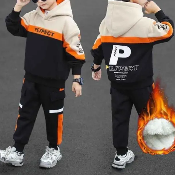 2 Pieces Kids Boys Hoodie & Pants Outfit Letter Long Sleeve Set Casual Fashion Cool Winter Fall 7-13 Years Blue Beige