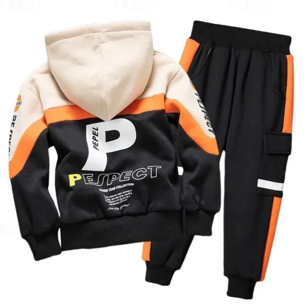 2 Pieces Kids Boys Hoodie & Pants Outfit Letter Long Sleeve Set Casual Fashion Cool Winter Fall 7-13 Years Blue Beige