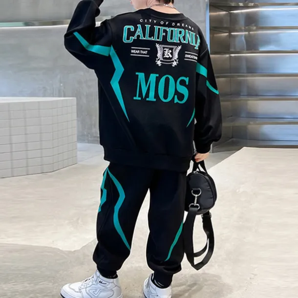 2 Pieces Kids Boys Hoodie & Pants Sweatshirt & Pants Clothing Set Outfit Letter Stripe Long Sleeve Pocket Set School Sports Cool Daily Spring Fall 7-13 Years Black Gray