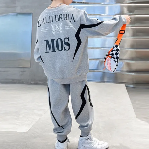 2 Pieces Kids Boys Hoodie & Pants Sweatshirt & Pants Clothing Set Outfit Letter Stripe Long Sleeve Pocket Set School Sports Cool Daily Spring Fall 7-13 Years Black Gray