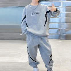 2 Pieces Kids Boys Hoodie & Pants Sweatshirt & Pants Clothing Set Outfit Letter Stripe Long Sleeve Pocket Set School Sports Cool Daily Spring Fall 7-13 Years Black Gray