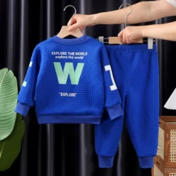 2 Pieces Kids Boys Hoodie & Sweatpants Set Clothing Set Outfit Letter Long Sleeve Crewneck Set School Sports Fashion Daily Fall Winter 7-13 Years Pink Blue Gray