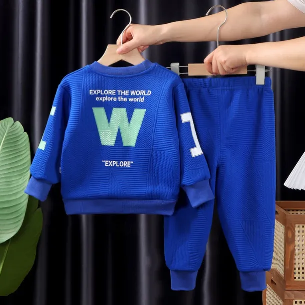 2 Pieces Kids Boys Hoodie & Sweatpants Set Clothing Set Outfit Letter Long Sleeve Crewneck Set School Sports Fashion Daily Fall Winter 7-13 Years Pink Blue Gray