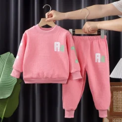 2 Pieces Kids Boys Hoodie & Sweatpants Set Clothing Set Outfit Letter Long Sleeve Crewneck Set School Sports Fashion Daily Fall Winter 7-13 Years Pink Blue Gray