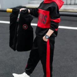 3 Pieces Kids Boys Hoodie & Pants Clothing Set Outfit Letter Long Sleeve Zipper Set Outdoor Cool Daily Winter Fall 7-13 Years Purple Yellow Red