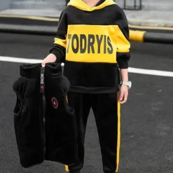 3 Pieces Kids Boys Hoodie & Pants Clothing Set Outfit Letter Long Sleeve Zipper Set Outdoor Cool Daily Winter Fall 7-13 Years Purple Yellow Red