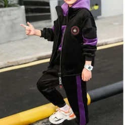 3 Pieces Kids Boys Hoodie & Pants Clothing Set Outfit Letter Long Sleeve Zipper Set Outdoor Cool Daily Winter Fall 7-13 Years Purple Yellow Red