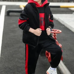 3 Pieces Kids Boys Hoodie & Pants Clothing Set Outfit Letter Long Sleeve Zipper Set Outdoor Cool Daily Winter Fall 7-13 Years Purple Yellow Red