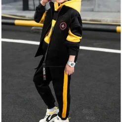 3 Pieces Kids Boys Hoodie & Pants Clothing Set Outfit Letter Long Sleeve Zipper Set Outdoor Cool Daily Winter Fall 7-13 Years Purple Yellow Red