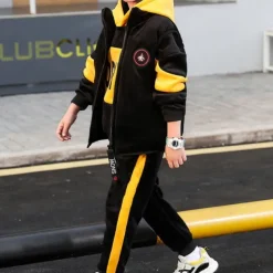 3 Pieces Kids Boys Hoodie & Pants Clothing Set Outfit Letter Long Sleeve Zipper Set Outdoor Cool Daily Winter Fall 7-13 Years Purple Yellow Red