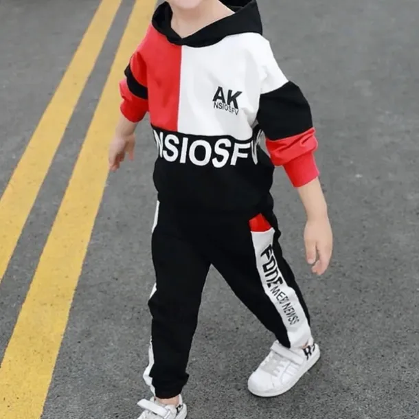 2 Pieces Kids Boys Hoodie & Pants Clothing Set Outfit Letter Long Sleeve Cotton Set Outdoor Fashion Daily Winter Fall 7-13 Years Blue Red