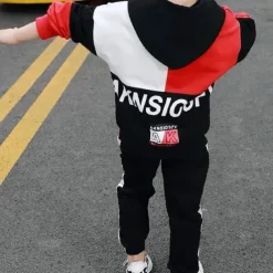 2 Pieces Kids Boys Hoodie & Pants Clothing Set Outfit Letter Long Sleeve Cotton Set Outdoor Fashion Daily Winter Fall 7-13 Years Blue Red