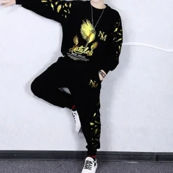 2 Pieces Kids Boys Suit Sweatshirt & Sweatpants Set Clothing Set Outfit Graphic Long Sleeve Crewneck Set Outdoor Sports Fashion Spring Fall 4 years+ Black