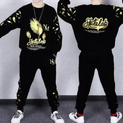 2 Pieces Kids Boys Suit Sweatshirt & Sweatpants Set Clothing Set Outfit Graphic Long Sleeve Crewneck Set Outdoor Sports Fashion Spring Fall 4 years+ Black