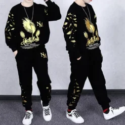 2 Pieces Kids Boys Suit Sweatshirt & Sweatpants Set Clothing Set Outfit Graphic Long Sleeve Crewneck Set Outdoor Sports Fashion Spring Fall 4 years+ Black
