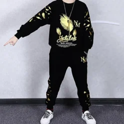 2 Pieces Kids Boys Suit Sweatshirt & Sweatpants Set Clothing Set Outfit Graphic Long Sleeve Crewneck Set Outdoor Sports Fashion Spring Fall 4 years+ Black