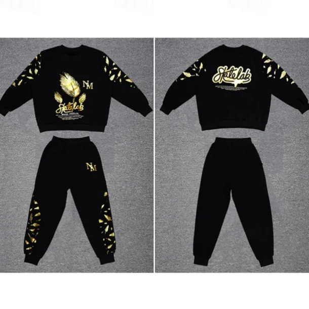 2 Pieces Kids Boys Suit Sweatshirt & Sweatpants Set Clothing Set Outfit Graphic Long Sleeve Crewneck Set Outdoor Sports Fashion Spring Fall 4 years+ Black