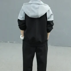 2 Pieces Kids Boys Tracksuits Outfit Color Block Letter Long Sleeve Cotton Set Sports Winter Fall 7-13 Years Black Gray