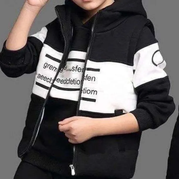 3 Pieces Kids Boys Tracksuits Outfit Color Block Letter Long Sleeve Cotton Set Sports Winter Fall 7-13 Years Black Navy Blue