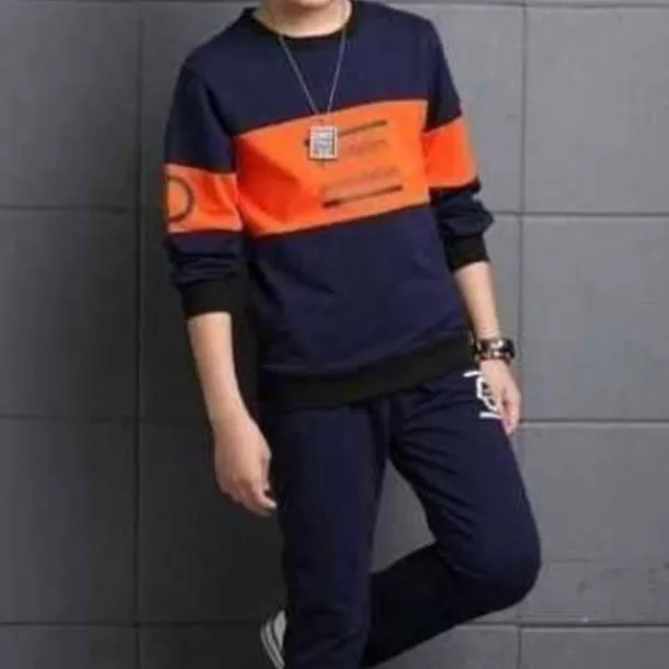 3 Pieces Kids Boys Tracksuits Outfit Color Block Letter Long Sleeve Cotton Set Sports Winter Fall 7-13 Years Black Navy Blue