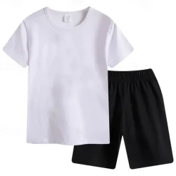 2 Pieces Kids Boys T-shirt & Shorts Outfit Cartoon Short Sleeve Cotton Set Casual Cool Summer Spring 4 years+ Black White Yellow
