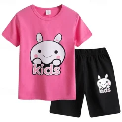 2 Pieces Kids Boys T-shirt & Shorts Outfit Cartoon Short Sleeve Cotton Set Casual Cool Summer Spring 4 years+ Black White Yellow