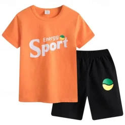 2 Pieces Kids Boys T-shirt & Shorts Outfit Cartoon Short Sleeve Cotton Set Casual Cool Summer Spring 4 years+ Black White Yellow