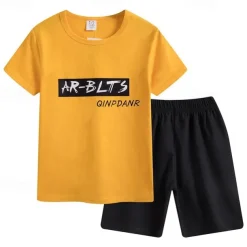 2 Pieces Kids Boys T-shirt & Shorts Outfit Cartoon Short Sleeve Cotton Set Casual Cool Summer Spring 4 years+ Black White Yellow