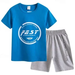 2 Pieces Kids Boys T-shirt & Shorts Outfit Cartoon Short Sleeve Cotton Set Casual Cool Summer Spring 4 years+ Black White Yellow