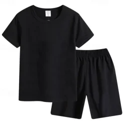 2 Pieces Kids Boys T-shirt & Shorts Outfit Cartoon Short Sleeve Cotton Set Casual Cool Summer Spring 4 years+ Black White Yellow